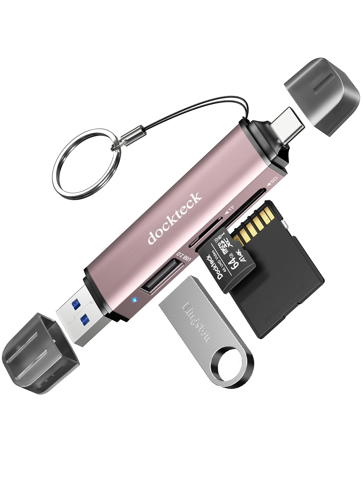 Dockteck SD Card Reader, USB3.0, 3-Slot USB A/C to Micro SD Adapter,Pink - Dockteck