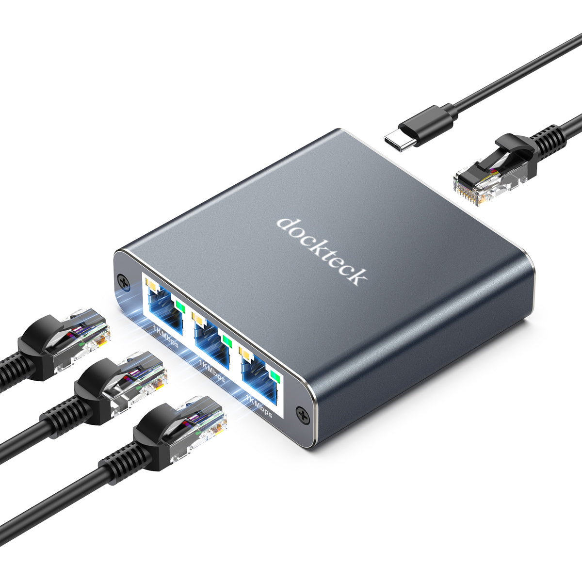 Ethernet Splitter 1 to 3 1000Mbps, Dockteck Internet Cable Splitter - Dockteck