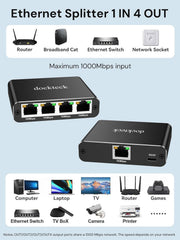 Dockteck Internet Cable Splitter 1 in 4 Out High Speed Switch   - Dockteck