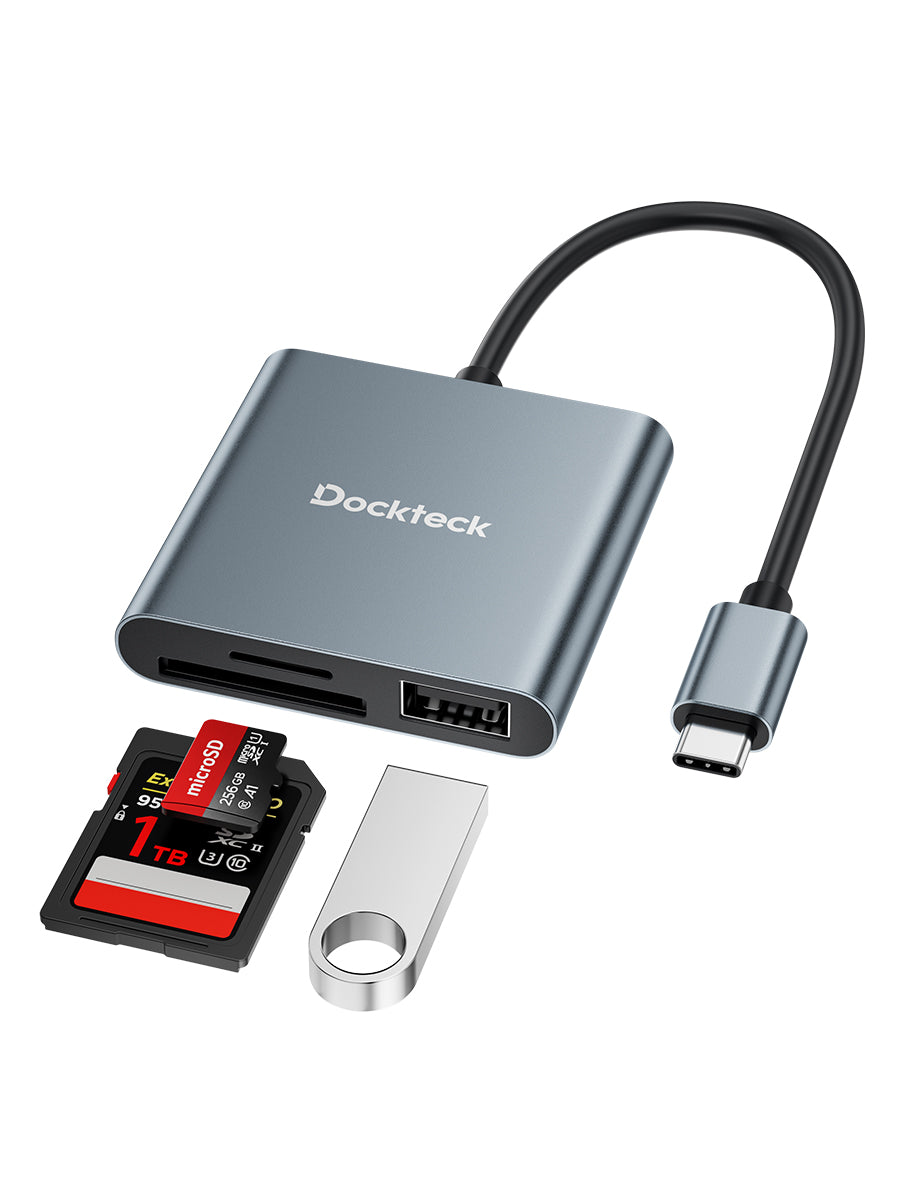 Dockteck USB3.1 SD/TF Card Reader, 3-Slot USBC to SD/Micro SD/USB A Memory Card Reader - Dockteck