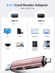 Dockteck SD Card Reader, USB3.0, 3-Slot USB A/C to Micro SD Adapter,Pink - Dockteck