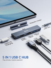 Dockteck 5 in 1 USB C Hub with Magnetic Grip - Dockteck