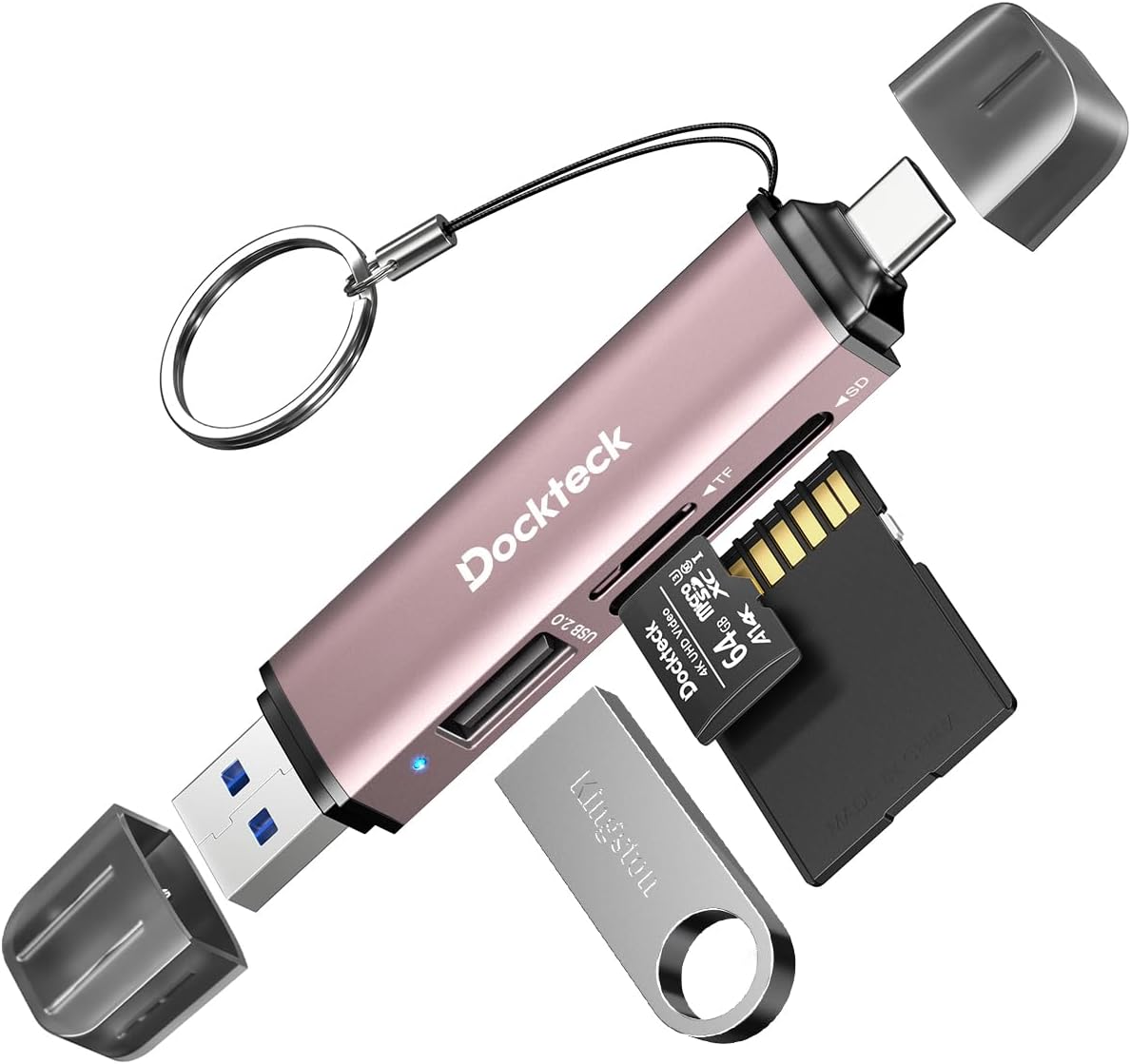 Dockteck SD Card Reader, USB3.0, 3-Slot USB A/C to Micro SD Adapter,Pink - Dockteck