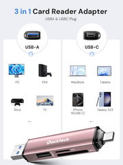 Dockteck SD Card Reader, USB3.0, 3-Slot USB A/C to Micro SD Adapter,Pink - Dockteck