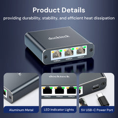 Ethernet Splitter 1 to 3 1000Mbps, Dockteck Internet Cable Splitter - Dockteck
