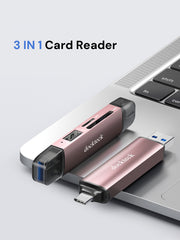 Dockteck SD Card Reader, USB3.0, 3-Slot USB A/C to Micro SD Adapter,Pink - Dockteck