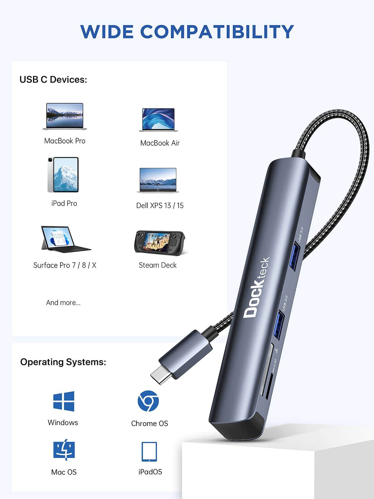 Dockteck 7 in 1 USB C Dongle Multiport Adapter - Dockteck