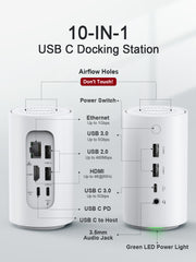 Dockteckexpand 10-in-1 USB C Hub Hdmi 4K 60Hz, 1Gbps Ethernet, 5 Gbps Data Transfer, Audio, 100W PD Charging Hub, USB-C Docking Station