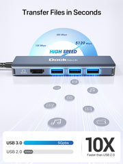 Dockteck USB Hub with 8K 30Hz/4K 120Hz/4K 60Hz HDMI, 100W PD, 3 x USB 3.0