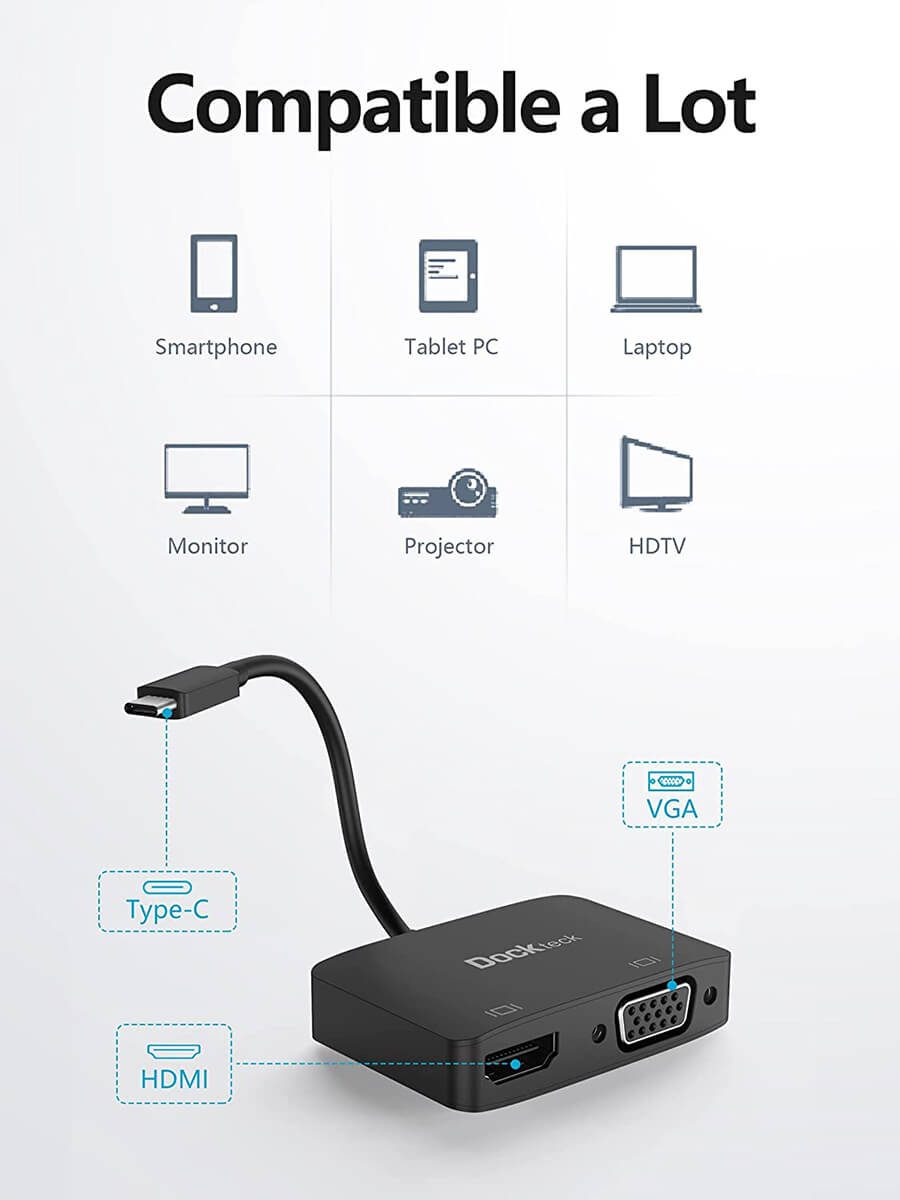 USB-C to HDMI VGA Adapter, TV Video Hub HDTV Cable Video Splitter - ACX98