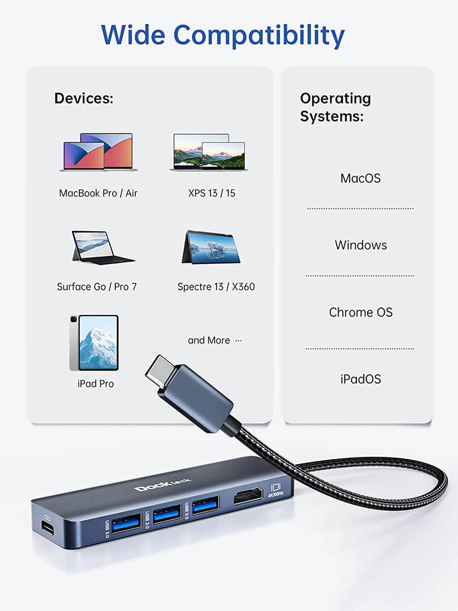 USB-C hub 3.0, 3x USB-A, card reader, PD pass-through