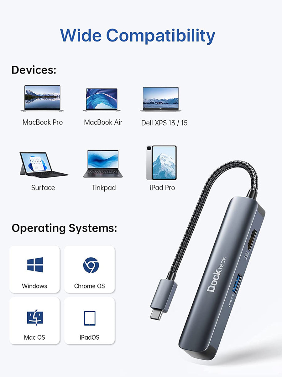 5-IN-1 USB C Multiport Video Adapter- 4K30Hz HD, USB3.0 x 1, USB2.0 x1 –  dynattenik
