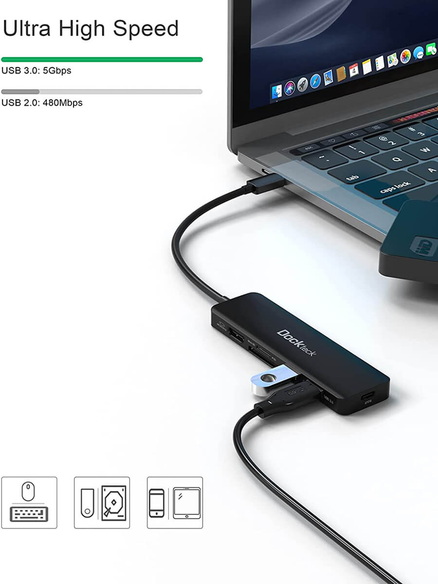 USB C HUB, USB C Adapter 6 in 1 with USB 3.0, 4K-HDMI, USB C Connection/PD,  SD/TF Card Reader, Docking Station Compatible with MacBook Pro/Air Laptop