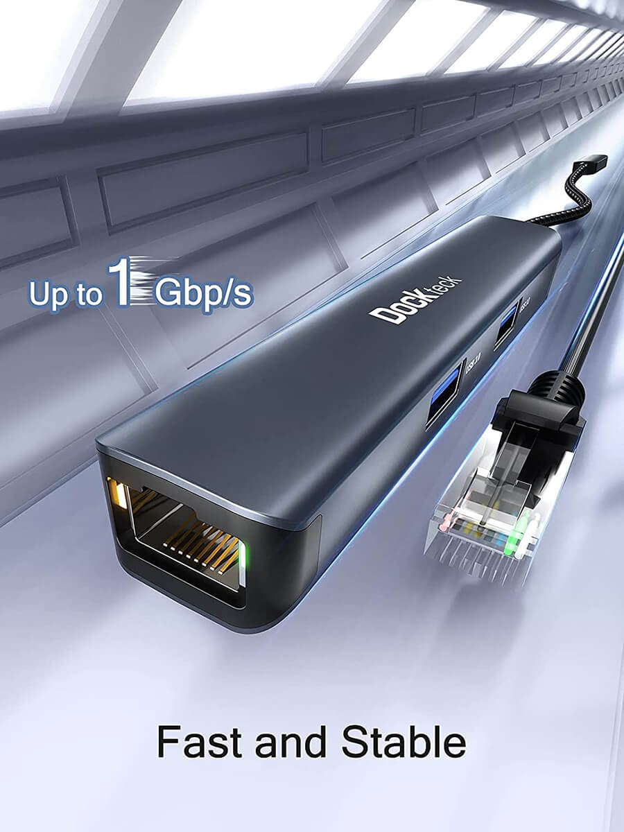 USB C Hub Ethernet|5-in-1 lan Multiport Adapter|4K HDMI – Dockteck