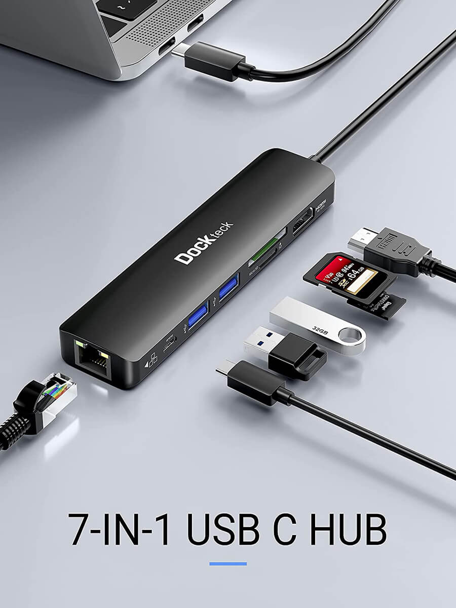 USB C Hub 7-in-1 USB C PD Ethernet – Dockteck