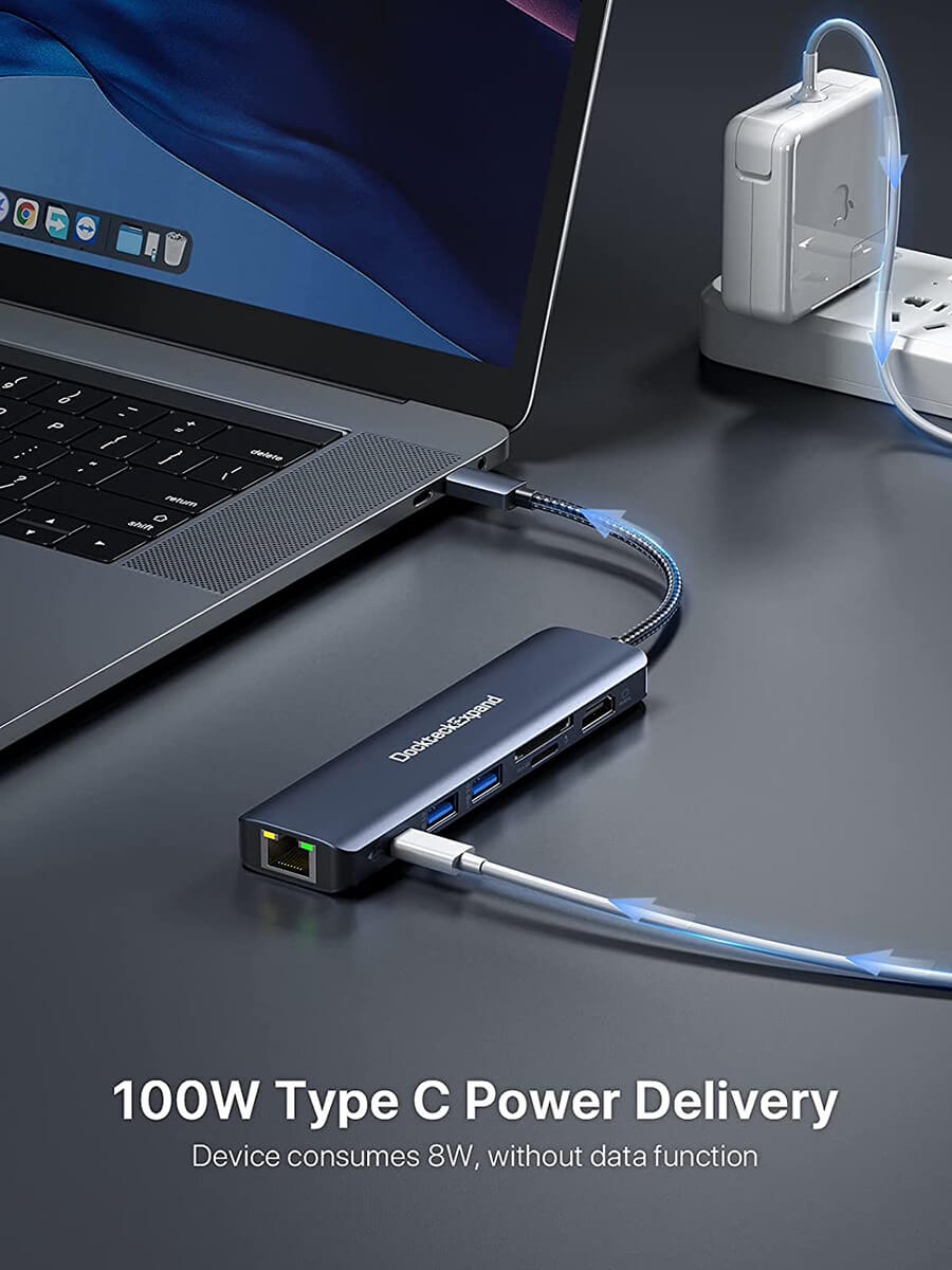 USB-C Hub Adapter 7-in-1: 4K HDMI 100W PD USB 3.0