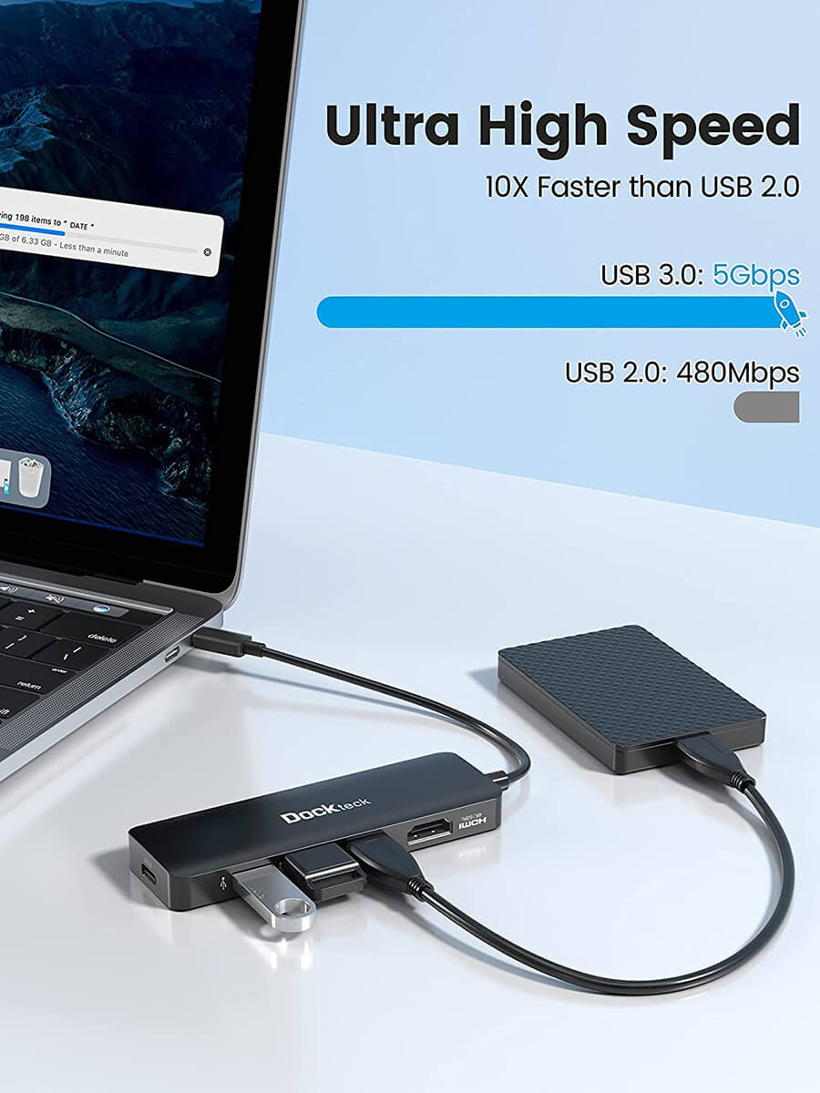 USB C Hub HDMI 4K 60Hz, USB C Adapter Multiport with 100W PD, HDMI,3 USB  3.0 Data Ports, Dockteck 5 in 1 USB C Dongle Dock for MacBook Pro/Air, iPad