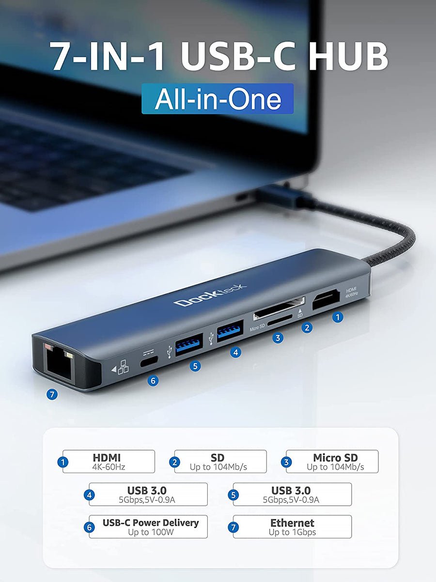 USB C Hub HDMI 4K 60Hz, USB C Adapter Multiport with 100W PD, HDMI,3 USB  3.0 Data Ports, Dockteck 5 in 1 USB C Dongle Dock for MacBook Pro/Air, iPad