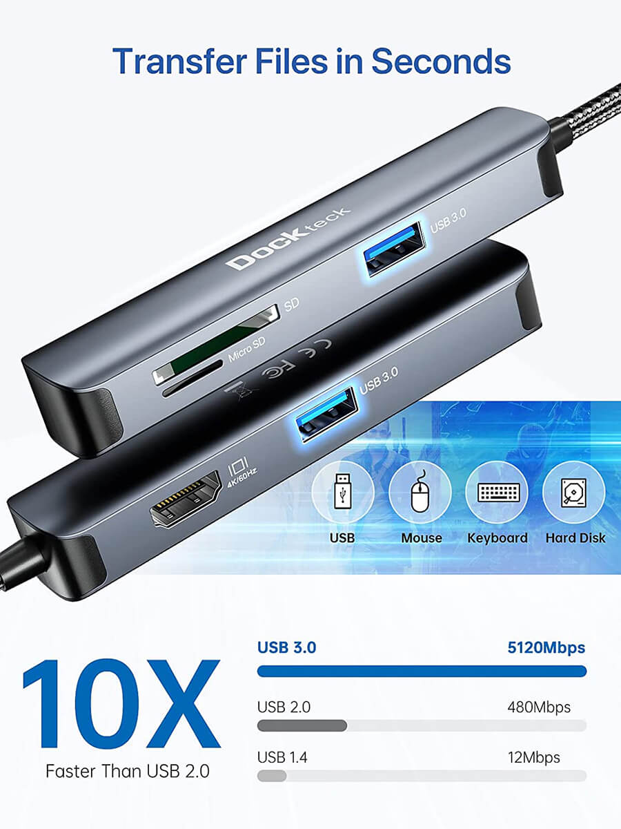 HUB USB ARGOM TYPE C, 5 EN 1, 1X HDMI 4K, 1X PUERTO SD, 1X MICRO SD, 1X USB  3.0, 1X USB 2.0 GRIS. 