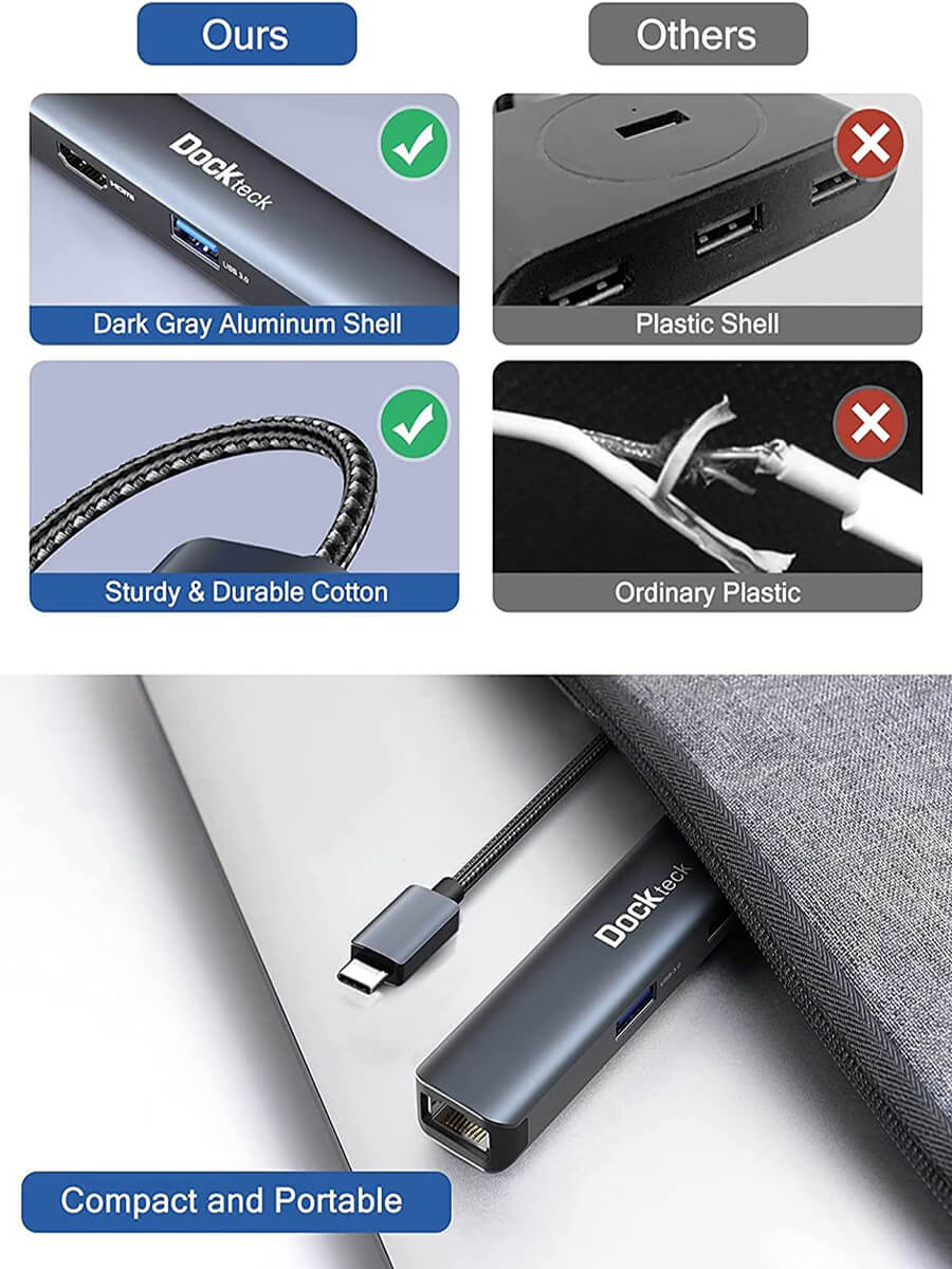 USB C Hub Ethernet, 5-in-1 lan Multiport Adapter