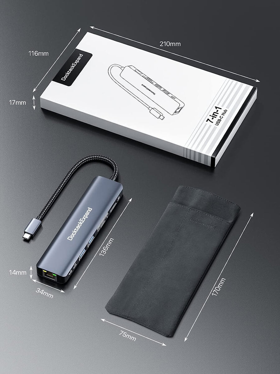 USB-C Hub Adapter 7-in-1: 4K HDMI 100W PD USB 3.0